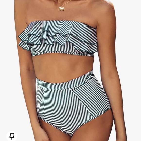 Bandeau Bikini Top High Waisted Cheeky Swimsuit - Picture 1 of 11